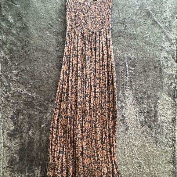 Floral Maxi Dress strapless high low split peach navy handmade in Bali tropical - Picture 7 of 9